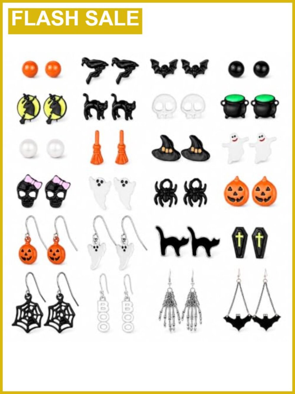 Halloween Stud Earrings Set Sterling Silver French Wire Bat Spider Witch